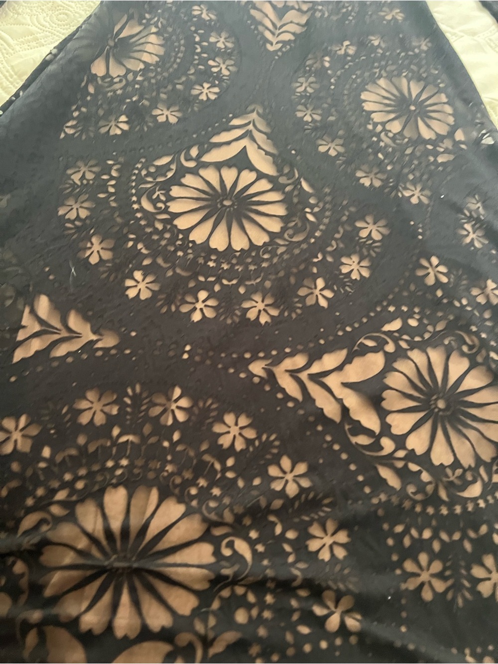 Farm Rio by Anthropologie Black Lace Overlay Long Sleeve Midi Dress L - Picture 2 of 7
